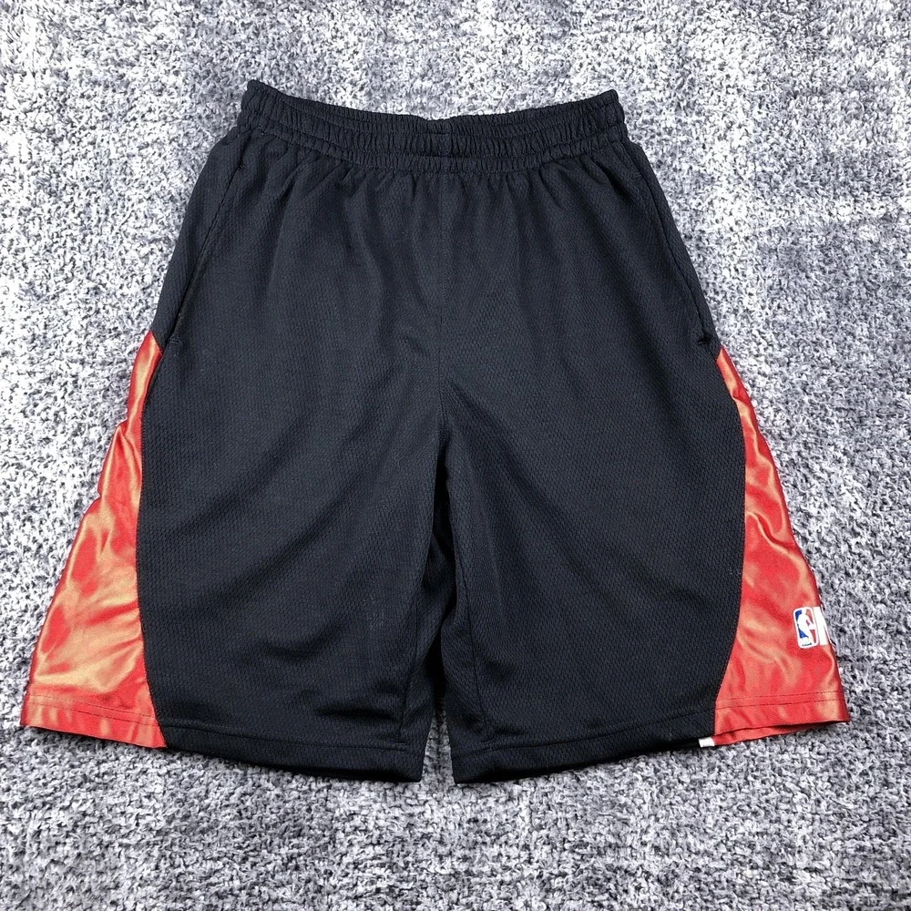 NBA Basketball Shorts Mens Medium Black Red Mesh Training Gym Logo Performance